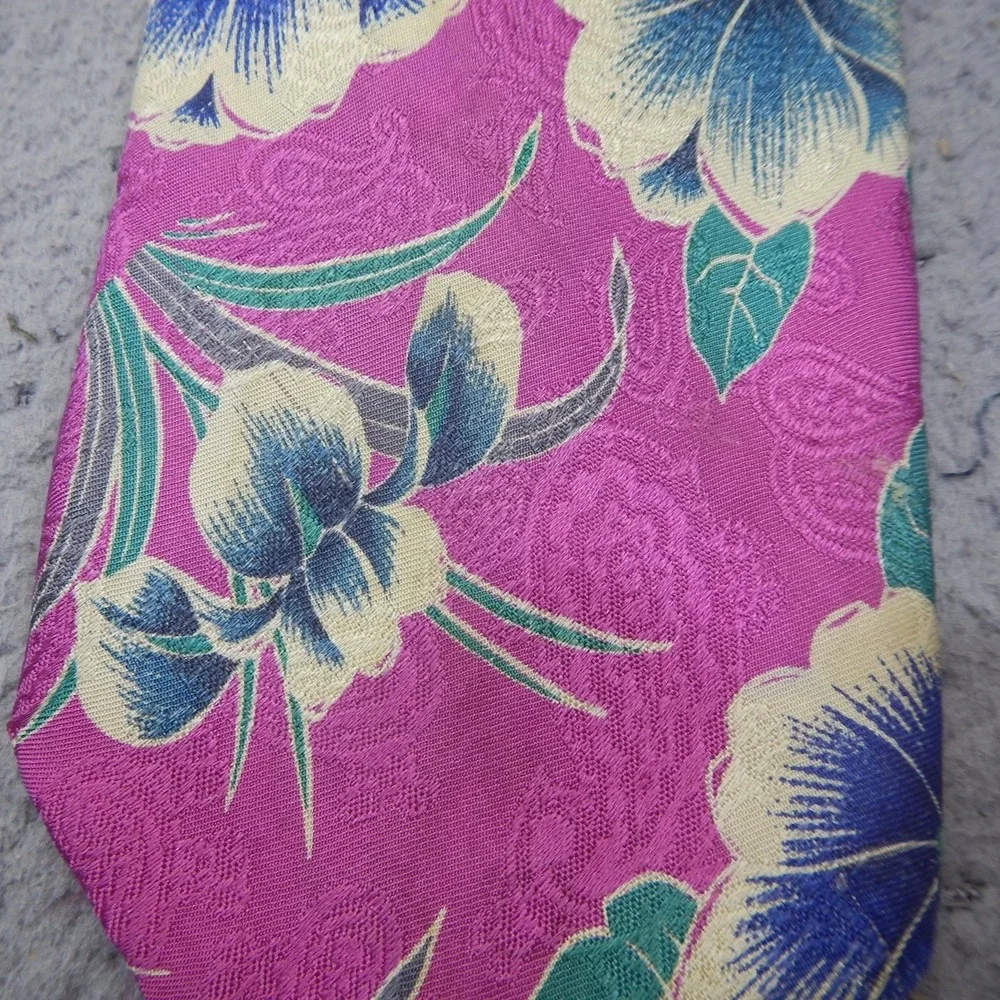 Vintage Polo Ralph Lauren Tie Pink Floral Printed Jacquard Silk Wide Classic USA